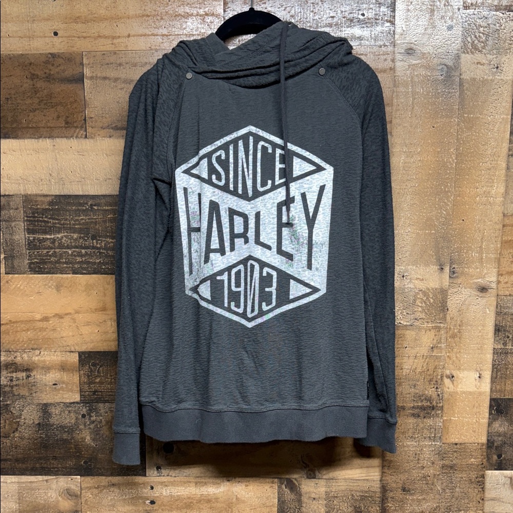 Harley‎ Davidson Double Hood Charcoal Gray Hoodie Shirt Mens Size Medium